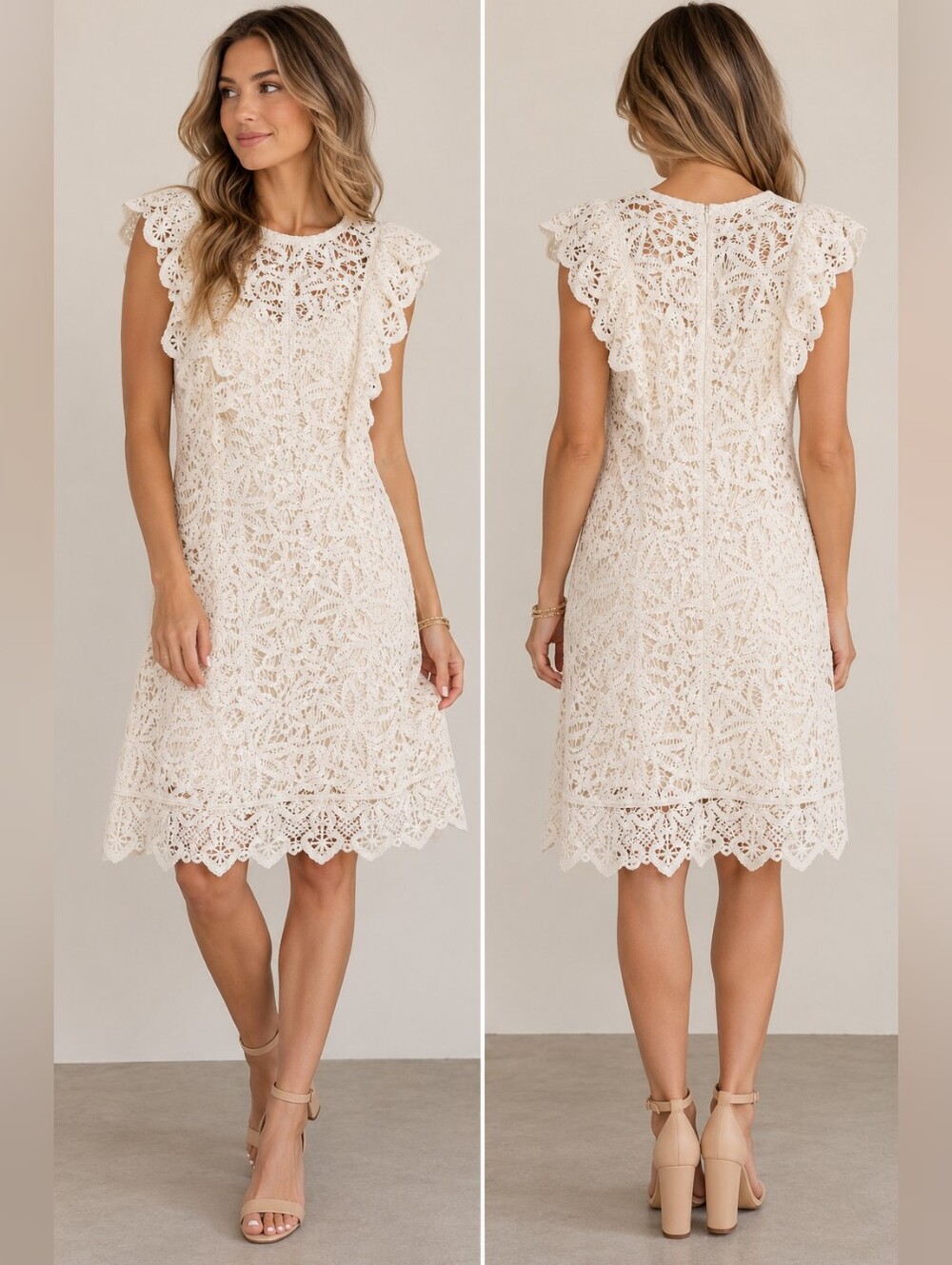 ME+EM Ivory Cotton Crochet Lace Ruffle Dress Size US 10 UK 14